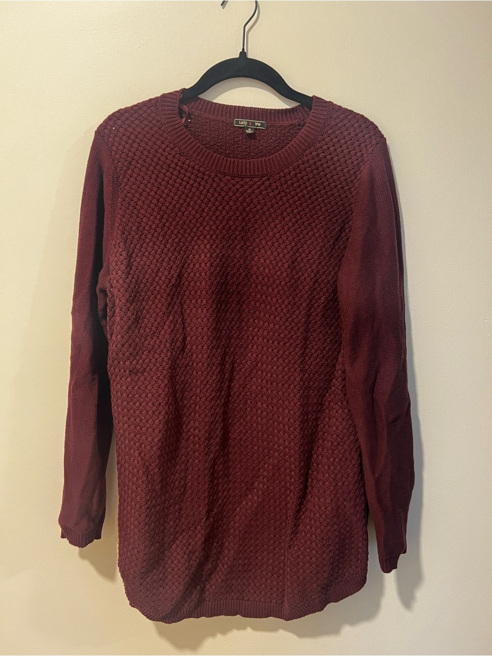 Cozy Textured Crewneck Sweater - Wine